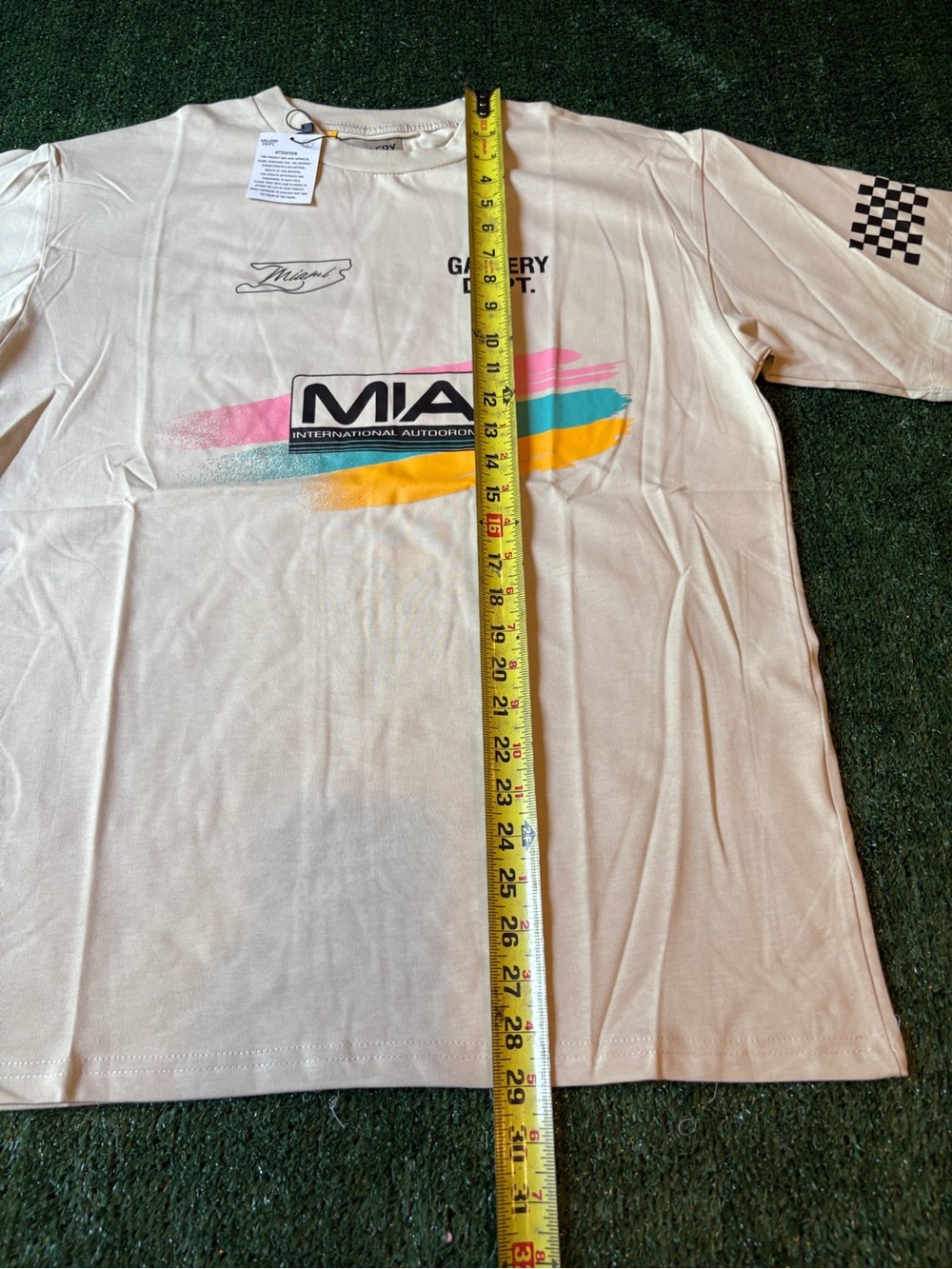 Gallery Dept Cream MIA Graphic Short Sleeve Tee with Multicolor Stripe - Picture 6 of 10